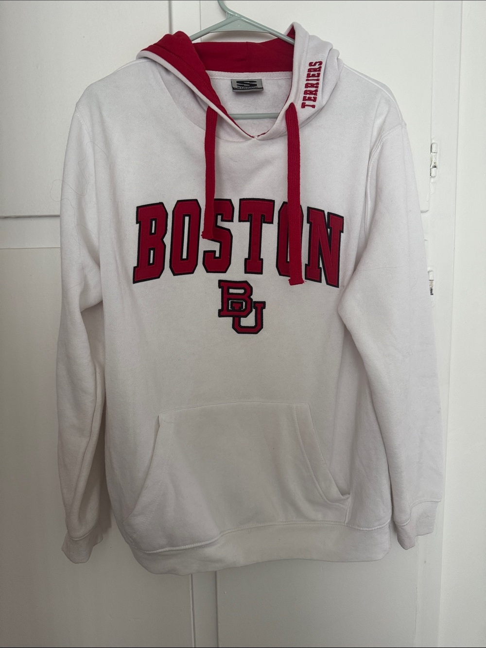 Boston university Embroidered Hoodie Sweatshirt - White & Red